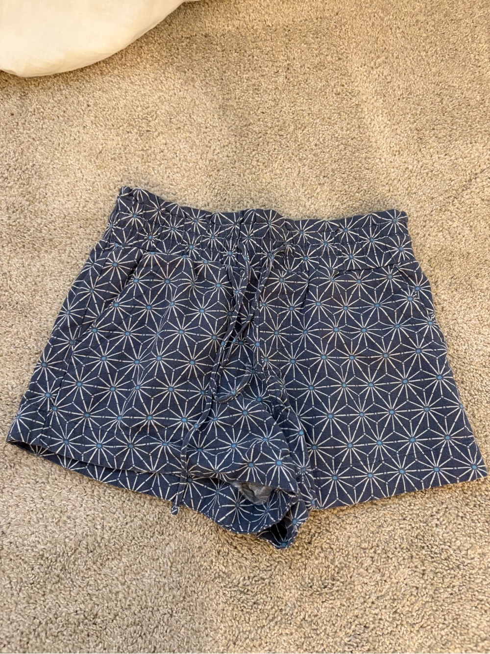 Navy Blue Geometric Drawstring Shorts